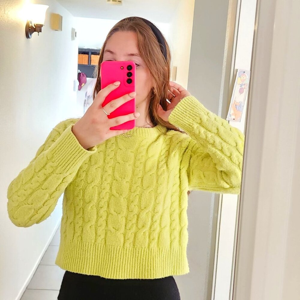 A New Day cable knit sweater in lime green- size S